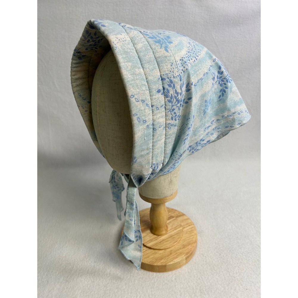 Cottagecore Prairie Vintage Womens OS Blue Floral Tie Sun Bonnet Hat